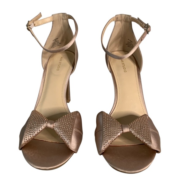 New Max Studio Rorima2 Open Toe Ankle Strap Embellished Bow Heels Shoes Size 10 - Picture 2 of 12